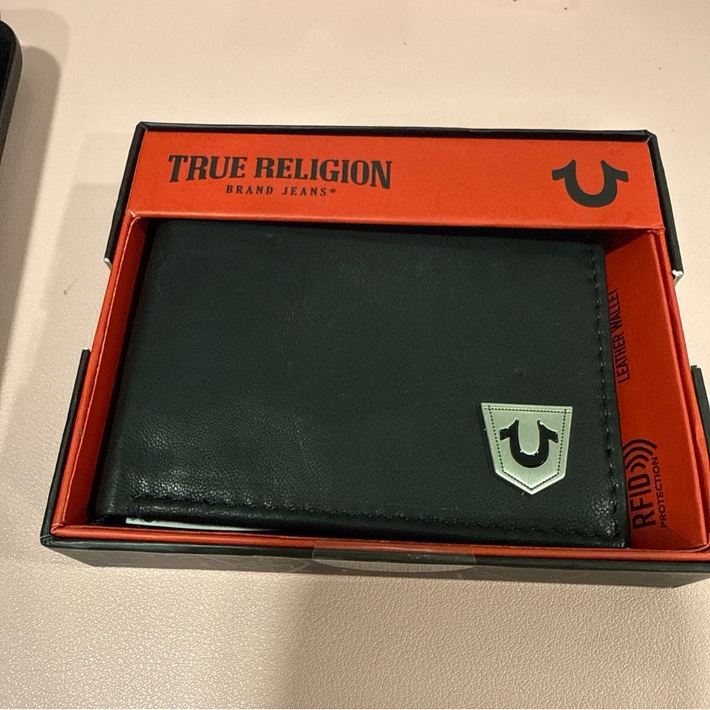True Religion Black Leather Card Holder Wallet